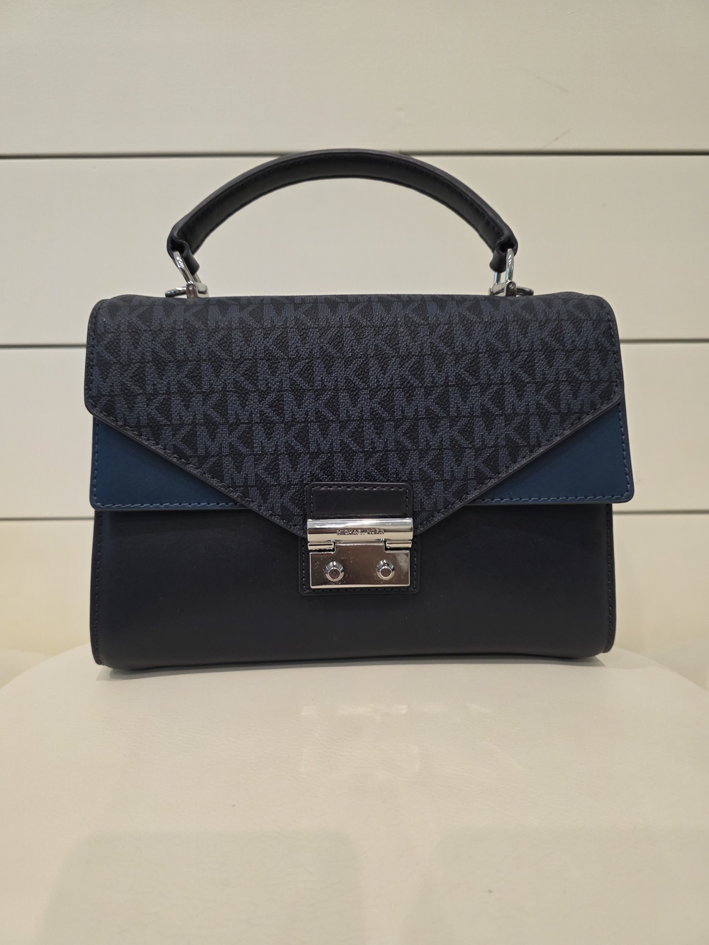 Michael Kors Navy MK-Logo Top Handle Satchel